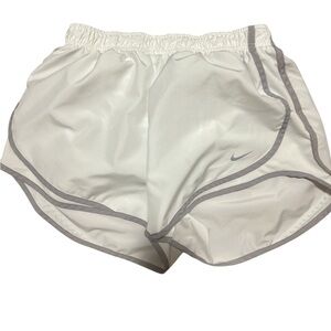 Nike Dri-FIT Womens Running Shorts White Gray Trim Size Large Athletic Workout